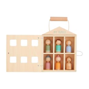 Mud Pie Kids My Family Wood Box Toy Set; House 8 1/4" X 6 1/2" | Pieces 2 1/2" X 1"