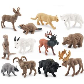 Mini Arctic Animals Toys Set 12PCS Polar Animal Figurines Toy PlaysetIncludes Moose, North American wild goat, elk, otter, beaver, pronghorn for ToddlersBirthdayGift