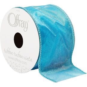 Offray 2.5" Wide Sheer Craft and Decorative Ribbon, 9 Total Feet, Turquoise