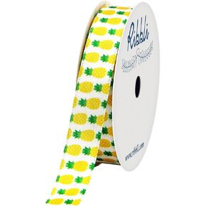 Ribbli Satin Pineapple Craft Ribbon,5/8-Inch x 10-Yard,White/Yellow/Green,Use for Hair Bows,Wreath,Birthday,Gift Wrapping,Summer Decoration,All Crafting and Sewing