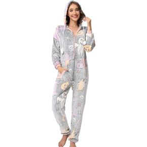 Sipumia Unisex Adult Hooded Pajamas Jumpsuit Halloween Christmas Romper Cosplay Costume 1-Piece Sleepwear Homewear