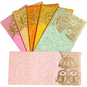 Jhintemetic® - Pack of 25 Matellic 5 Colours of 5 Each Randomly Picked Colourful Designer Shagun Lifafa/Money Gift Envelope with Golden Matellic Royal Tabla for Gifting Money on any occasion