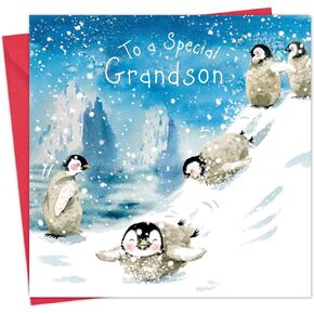 Twizler Merry Christmas Card for Grandson with Penguins – Grandson Christmas Card – Grandson Xmas Card – Mens Christmas Card – Christmas Card For Him – Male Christmas Card – Christmas Card Grandson