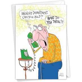 NobleWorks - 1 Happy Birthday Card with Funny Cartoons - Mature Humor Notecard with Envelope, Celebrate Birthdays - Urology Department C7262BDG
