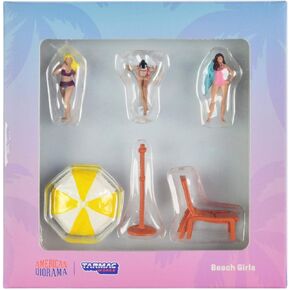 Beach Girls 5 pc Diecast Figure Set (3 Female Figures and 2 Beach Accessories) for 1/64 Scale Models by Tarmac Works & American Diorama T64F-002-YL