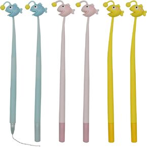 Maydahui 8 PCS Cartoon Lantern Fish Rollerball Gel Pens Novelty Sea Animal Pen Soft Silicone Black Ink for School Party Office