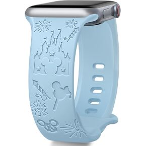 Cartoon Engraved Band Compatible with Apple Watch Bands 40mm 38mm 44mm 45mm 41mm 42mm 49mm Women, Two-Tone Cute Soft Silicone Sport Strap for iWatch Series 9/8/SE/7/6/5/4/3/2/1