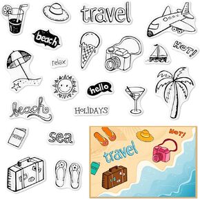 Travel Clear Stamps for Card Making Summer Holiday Clear Rubber Stamps Sea Beach Transparent Rubber Seal Stamps for DIY Photo Scrapbooking Paper Card Album Crafting Supplies
