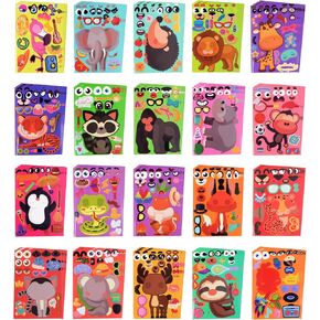 sinceroduct 100 Sheets Make a Face Stickers for Kids, Make Your Own Stickers,20 Styles Waterproof Kids Animal Stickers for Christmas, Valentine's Day Decoration, Gift, Reward, Travel Activities