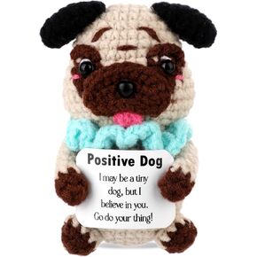 TOYMIS Positive Pug, Crochet Pug Dog Crochet Positive Animal Positive Puppy Crochet Cute Crochet Dog Positive Energy Crochet Holding Support Card for Party Decoration Encouraging Gift