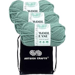 Lion Brand Knitting Yarn Wool-Ease Thick and Quick Succulent 3-Skein Factory Pack (Same Dye Lot) 640-116 with Knitting Project Bag
