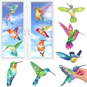 Ireer 12 Pcs Hummingbird Diamond Painting Hummingbird Stained Glass Window Clings Diamond Painting Kits Diamond Window Stickers Painting Kit DIY Diamond Art Accessories for Crafts Home Wall Decoration