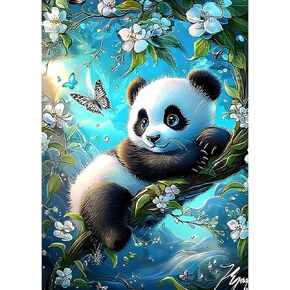 SENQAO Panda Diamond Painting Kits for Adults DIY 5D Diamond Art Paint with Round Diamonds Full Dril Gem Art Flower Panda Painting Kit for Home Wall Decor Gifts 12x16inch