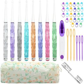Hobekoee Inline Crochet Hooks Set,8PCS Plastic Crochet Hooks Long Crochet Hook Set with Case,Colorful Non-Slip Crochet Needles for Crocheting Yarn,Size 2.5mm-6mm