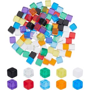 BENECREAT 100Pcs Blank Dice, 10mm Acrylic Dice Cubes, 10 Colors Blank Six Sided Dice with Storage Box for Making Creative Dice, Board Game Props, Maths Teaching, 10x10x10mm