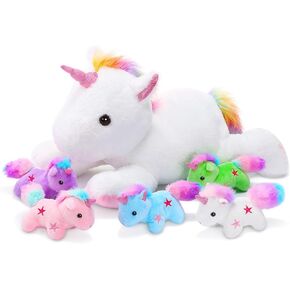 Sumind Rainbow Unicorn Mommy Stuffed Animal with 5 Cute Baby Unicorns in Her Tummy Plush Toy for Mama Girls Baby Toddler Kids 3 4 5 6 7 8+ YearChristmas Birthday Gifts(Chic Style,White)