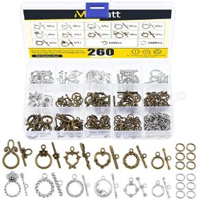 320Pcs 12 Styles Alloy Toggle Clasp Set with Jump Rings, Flower/Heart/Butterfly/Twist Ring/Fish Toggle Bracelet Clasps T-Bar Closure Connectors Tibetan Style for Jewelry Pendant Making