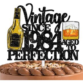 Black Glitter Vintage Since 1984 Aged to Perfection Cake Topper Cheer to Whiskey Theme Party Decoration Supplies Men Women Boys Girls Happy 40 Birthday Party Decor Supplies