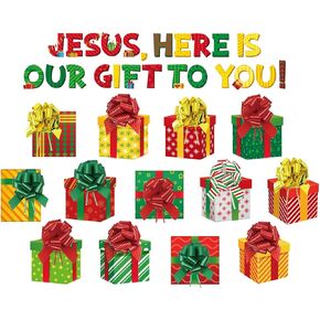 69 Pcs Jesus Gift Bulletin Board Set African American Gift Paper Cutouts with Pull Bows DIY Black History Month Bulletin Boards for Holiday School Office Wall Door Decor