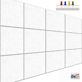 12 Pack Large Cork Board, 35"x47" White Felt Board, Reusable Felt Wall Tile with 1 Box Pins, Felt Pin Board Tiles, Wall Board, Office Wall Decor, Cork Board for Office