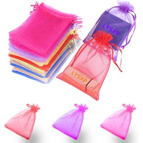 LYSXP Organza Bags 3×4 Inches，Small Jewelry Favor Pouches Christmas Candy Wedding Birthday Party Bags 100 Pcs Random 10 Colors Sheer Organza Gift Bags (Mixed Color,3"×4"…