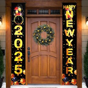 Mega-L XtraLarge Happy New Year 2025 Banner - 72x12 Inch | Happy New Year Door Banner, New Years Decorations Backdrop | Happy New Year Door Sign, New Years Eve Backdrop Decorations Party Supplies 2025