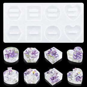 DeryArcle Ring Holder Resin Molds, Heart Ring Stand Silicone Mold, Round Hexagonal Jewelry Display Rack Casting Mould Epoxy Resin Storage Moulds for DIY Trinket Organizer Home Craft