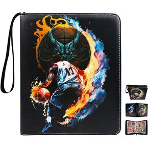 Basketball Card Binder 4 Pocket Fits 400 Cards with 50 Removable Sleevesves, Trading Card Binder Sports Card Binder Basketball Card Binder Baseball Card Binder Trading Card Albums (Basketball)