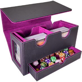 MTG Deck Box with 2 Commander Display Windows, Card Deck Box for 320+ Single Sleeved Cards, Leather Magnetic Card Storage Box Fits for MTG TCG CCG Magic Cards