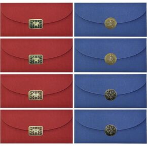 2 Pattens 8 Pcs Money Envelope (Pack of 8) 6.6"" x 3.5"" Korean Traditional Envelopes and Gold-Embossed Pattern Sticker for Money Gift, New Year, Birthday, Wedding