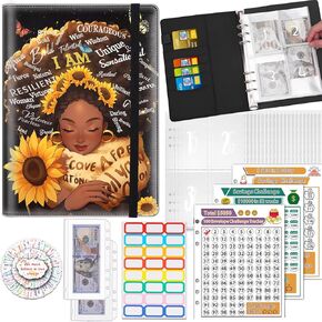 100 Envelopes Money Saving Challenge Binder, A5 Budget Binder with 25 pcs Cash Envelopes, 3 pcs Reusable Laminated Trackers Saving, Money Organizer，Sexy Woman with Roses Sugar Skull