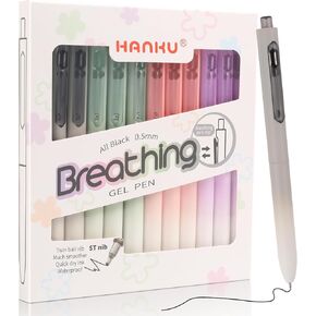 Pens for School, 12Pcs 0.5mm,Retractable Black Point Smooth Writing Pens, No Smear Gradient Aesthetic Pen Extra Fine Needle Point Pens, Non Bleed Pens for Journaling Drawing Sketching