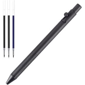 Dark Grey Titanium Alloy Bolt Action Pen Retractable Gel Pen No Clip Office Pen Compatible with Pilot G2 Style Refill with 3 Extra Refills in Gift Box (LA018)