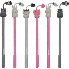 Maydahui 12 PCS Tentacle Animal Gel Pen Cartoon Pig Hamster Rabbit Cat Style Black Ink for Office Stationery School Students