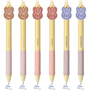 BAYTORY 6 Pcs Erasable Gel Pens, Cute Retractable Blue Ink Pens with Eraser, Fine Point Pen 0.5 mm Quick Dry Smooth Writing Pen for Girls Classmates Students（Morandi）