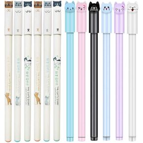 Sencoo 12 Pieces Black Cute Cat Pen Gel Pens Ball Point Pens for School Office Supplies