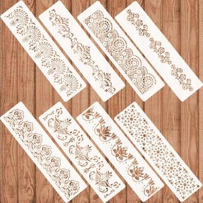 Ornate Border Painting Stencil Set 8 PCS - Flower Stencil Reusable Template for Wall Cake Decorating & DIY Crafts