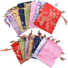 Baitaihem 14 Pcs Brocade Pounch Chinese Drawstring Jewelry Gift Bag Mixed Colors Random Pattern