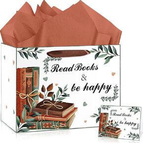 Book Theme Party Favors Supplies Watercolor Book Lovers Gift Bag Library Book Club Party Decorations Books & Be Happy Book Club Gifts Wrapping Paper Bag for Librarian Birthday Party Graduation Gifts