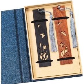 Handmade Wooden Bookmark Gift Box Set, 2pcs Wooden Bookmarks Handmade Natural Wood Bookmark with Tassel, is A Unique Gift for Teachers, Students, Men and Women