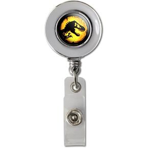 Jurassic World Icon Logo Retractable Reel Chrome Badge ID Card Holder Clip