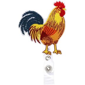 Rooster Chicken Farm Animal Retractable Nurse Name Card Badge Holder Reel with Alligator Clip, 24 inches Thick Pull Cord