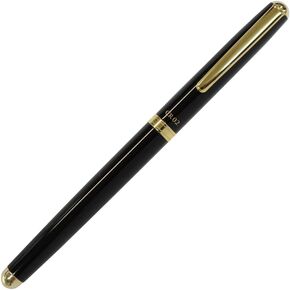 OHTO CR02 Gold Parts Model Ceramic Rollerball Pen, 0.5mm Fine Point, Aluminum Barrel with Gold-Plated Brass, Black Finish, Refillable Water-Based Black Ink, CR02-05-GBK