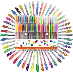 Coloured Gel pens, Gel pens Set, Including Metallic, Pastel Colours, neon, Glitter for Adult Colouring Books, Scrap Booking, Dyeing, doodling, Sketching and Craft, Pack of 48 Rollers with 1.0 mm tip