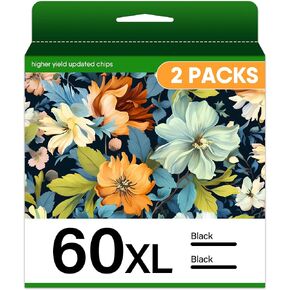 60XL Ink Cartridge Replacement for HP 60 Black Ink Cartridge HP60 Ink Cartridges High Yield for HP PhotoSmart D110 C4780 C4680 C4795 Deskjet D2680 F2430 F4210 Envy 100 110 111 120 121 Printer (2 Pack)