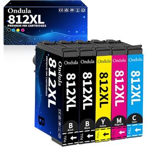 812XL Ink Cartridges Remanufactured Replacement for Epson 812 Ink Cartridges 812 XL T812XL New Upgraded Chips for Workforce Pro WF-7840 WF-7820 WF-7310 EC-C7000 5-Pack (2 Black Cyan Magenta Yellow)
