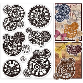 PH PandaHall Mechanical Gears Clear Stamp Craft Stamps Gear Patterns Rubber Stamps Steampunk Silicone Stamp for Scrapbooking Card Making Decoration Photo Crafting Supplies, 6.2x4.3 Inch