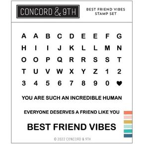 Concord & 9th -Best Friend Vibes Stamp Set - 4 Stamps on 4"x4" Clear Sheet for Crafting for Birthday, Valentine's Day, Christmas and Graduation Cards