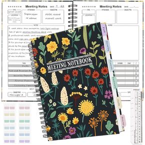 YeeCASE Flower Meeting Notebook for Work, A4 Size Project Planner, Hardcover Spiral Meeting Notes 160 Pages, Professionally Office/Business/Schools for Women Men, 9"x11"