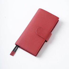Planner Cover for Hobonichi Weeks, with Zipper and Big Back Pocket, Pebble Print Leather (Pebble wine)